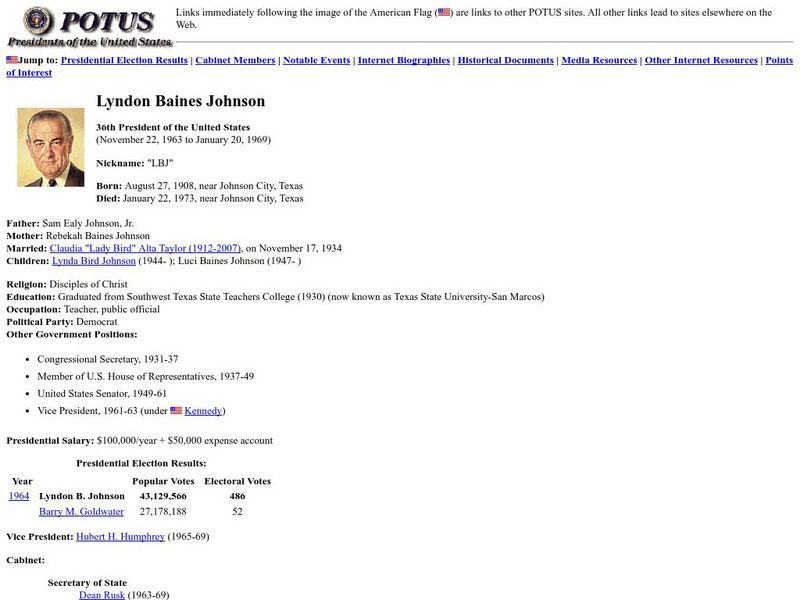 Presidents of the United States: Lyndon B. Johnson Handout Presidents of the United States: Lyndon B. Johnson Handout