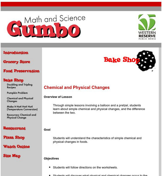 Western Reserve Public Media: Math & Science Gumbo: Bake Shop Lesson Plan Western Reserve Public Media: Math & Science Gumbo: Bake Shop Lesson Plan