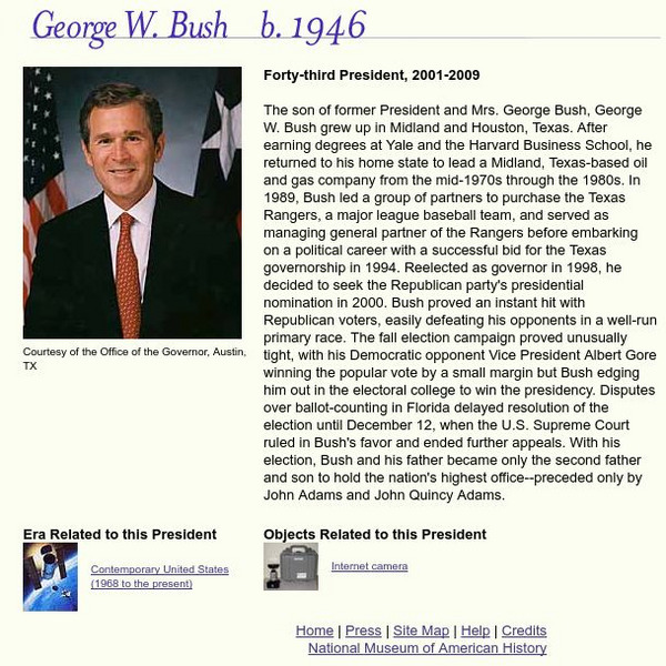 National Museum of American History: American Presidency: George W. Bush Handout