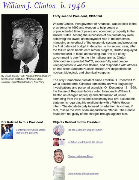 National Museum of American History: American Presidency: William J. Clinton Handout