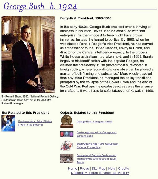 National Museum of American History: American Presidency: George Bush Handout National Museum of American History: American Presidency: George Bush Handout