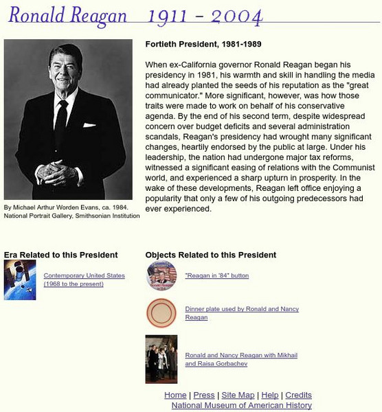 National Museum of American History: American Presidency: Ronald Reagan Handout National Museum of American History: American Presidency: Ronald Reagan Handout