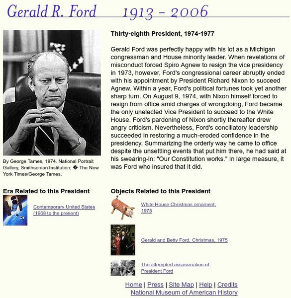 National Museum of American History: American Presidency: Gerald R. Ford Handout