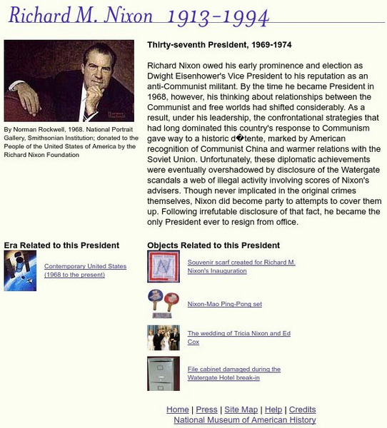 National Museum of American History: American Presidency: Richard M. Nixon Handout