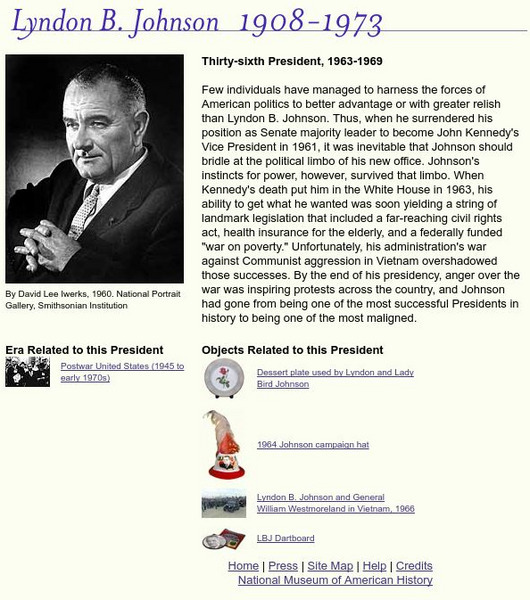 National Museum of American History: American Presidency: Lyndon B. Johnson Handout National Museum of American History: American Presidency: Lyndon B. Johnson Handout