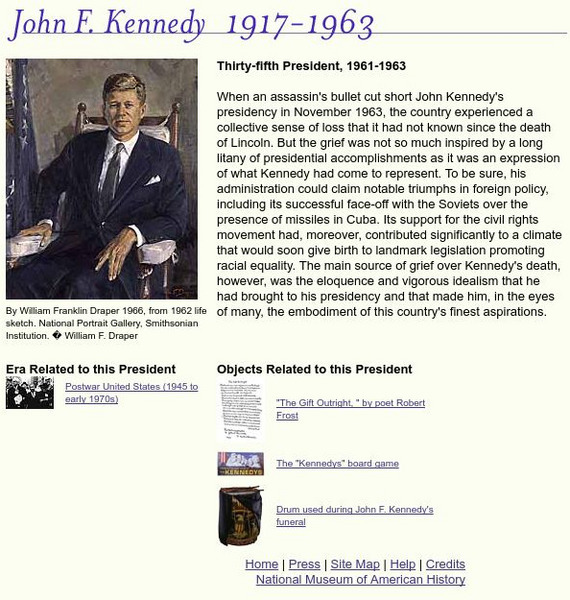 National Museum of American History: American Presidency: John F. Kennedy Handout National Museum of American History: American Presidency: John F. Kennedy Handout