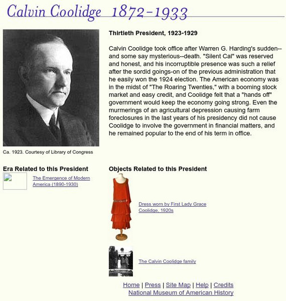 National Museum of American History: American Presidency: Calvin Coolidge Handout