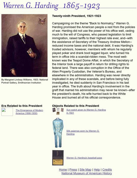 National Museum of American History: American Presidency: Warren G. Harding Handout