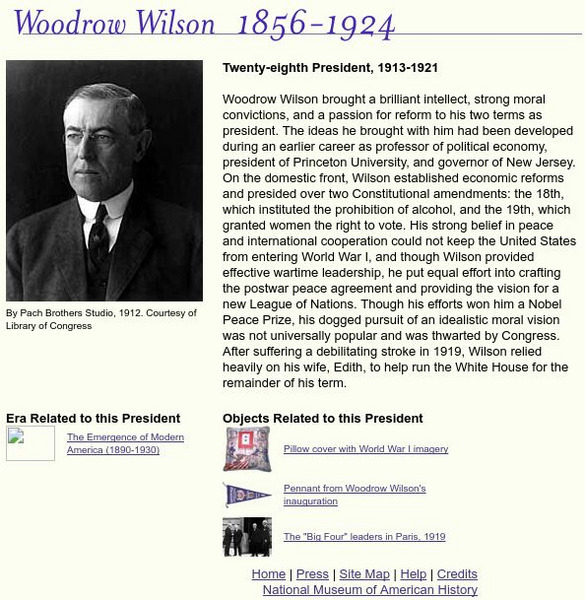 National Museum of American History: American Presidency: Woodrow Wilson Handout National Museum of American History: American Presidency: Woodrow Wilson Handout