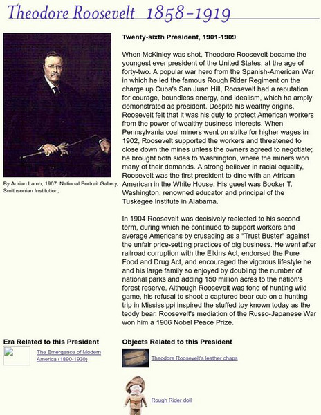 National Museum of American History: American Presidency: Theodore Roosevelt Handout National Museum of American History: American Presidency: Theodore Roosevelt Handout
