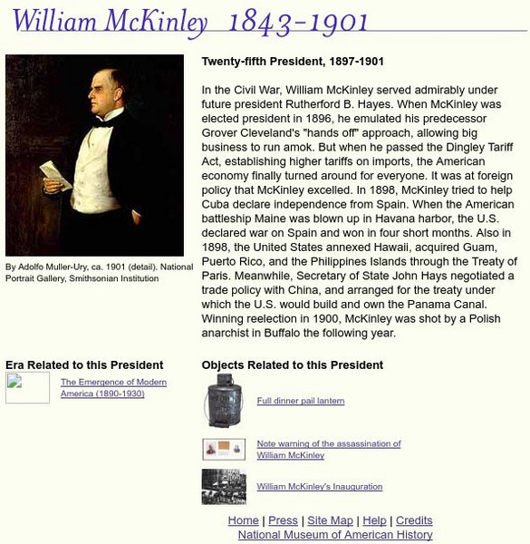 National Museum of American History: American Presidency: William Mc Kinley Handout National Museum of American History: American Presidency: William Mc Kinley Handout