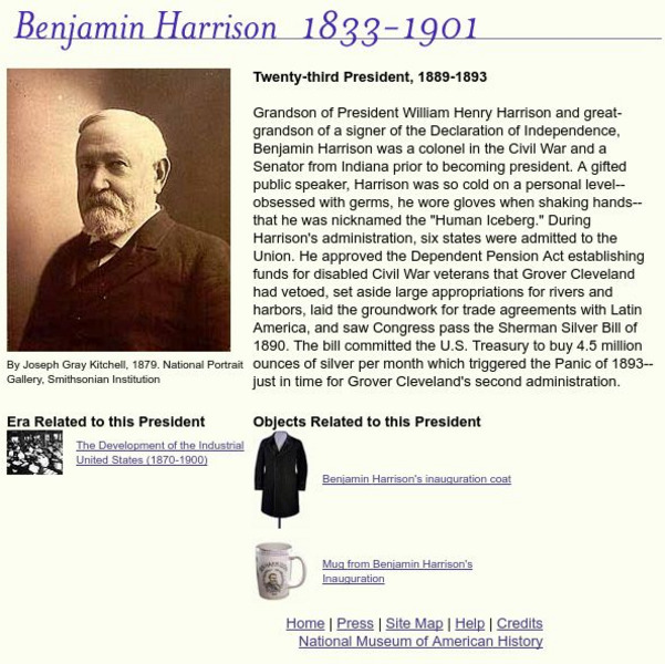 National Museum of American History: American Presidency: Benjamin Harrison Handout National Museum of American History: American Presidency: Benjamin Harrison Handout