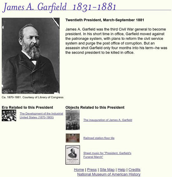 National Museum of American History: American Presidency: James a.garfield Handout