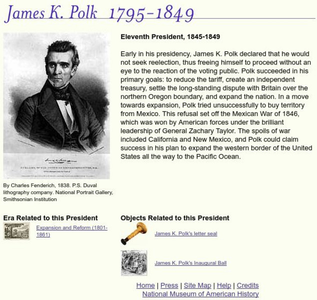 National Museum of American History: American Presidency: James K. Polk Handout National Museum of American History: American Presidency: James K. Polk Handout