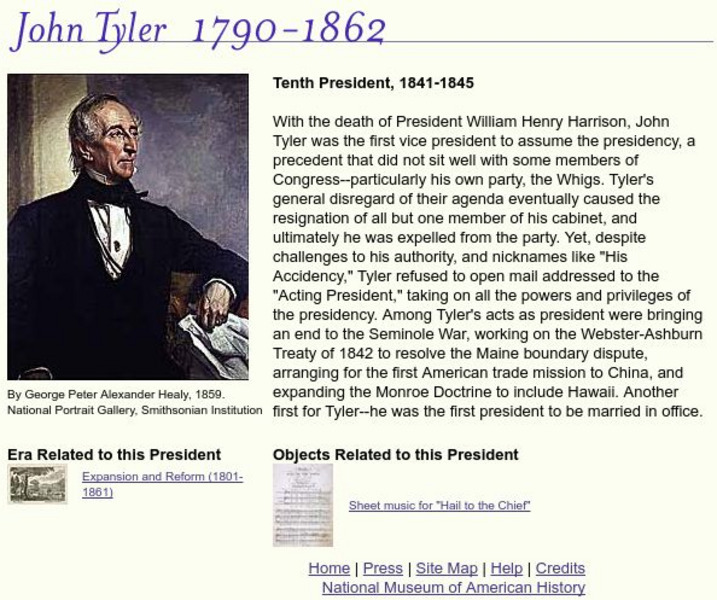 National Museum of American History: American Presidency: John Tyler Handout