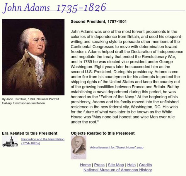 National Museum of American History: American Presidency: John Adams Handout