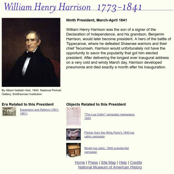 National Museum of American History: American Presidency: William Henry Harrison Handout
