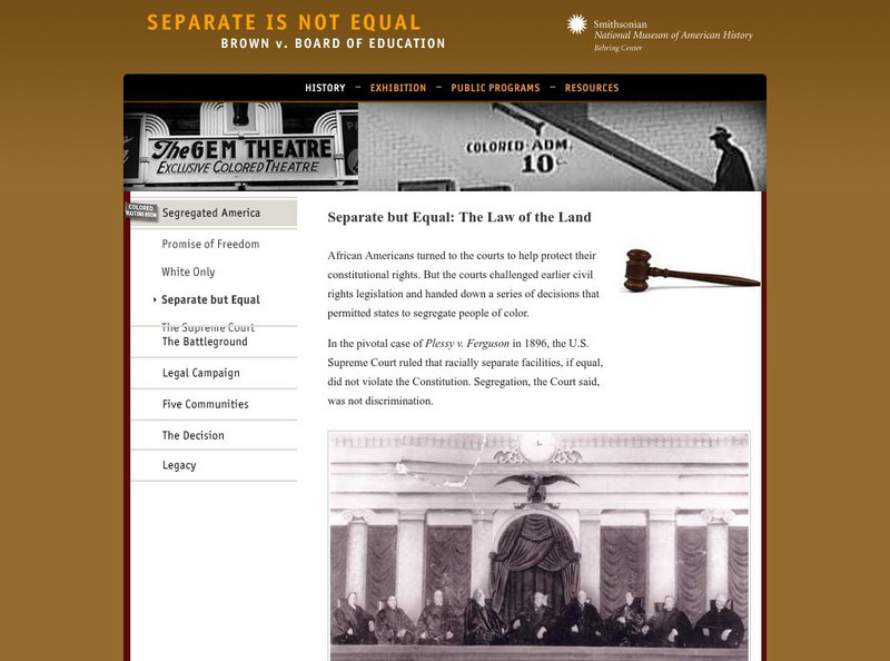 National Museum of American History: Separate but Equal: The Law of the Land Handout National Museum of American History: Separate but Equal: The Law of the Land Handout