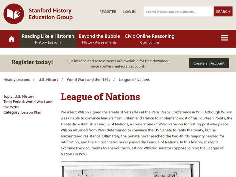 Sheg: Document Based History: Reading Like a Historian: League of Nations Lesson Plan Sheg: Document Based History: Reading Like a Historian: League of Nations Lesson Plan