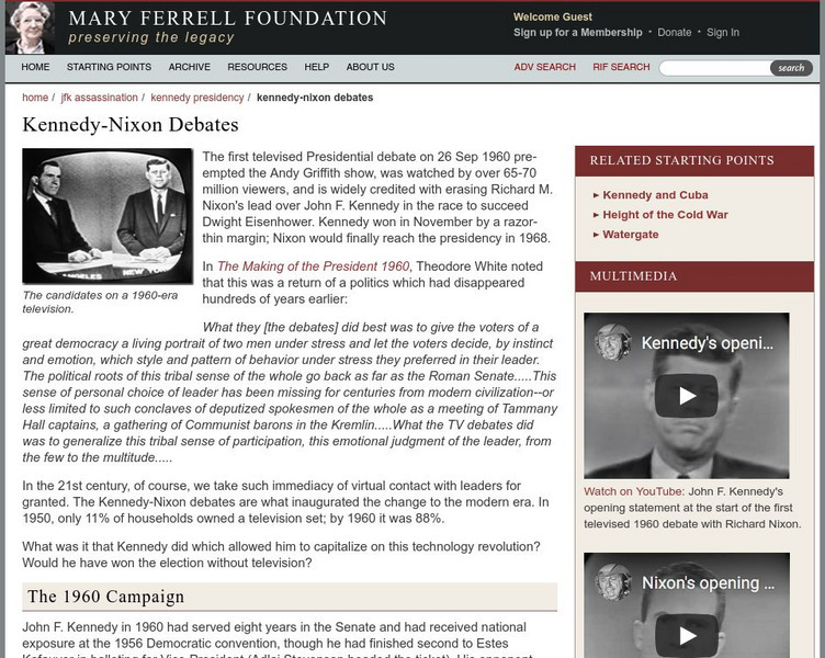 Mary Ferrell Foundation: Kennedy Nixon Debates Article Mary Ferrell Foundation: Kennedy Nixon Debates Article