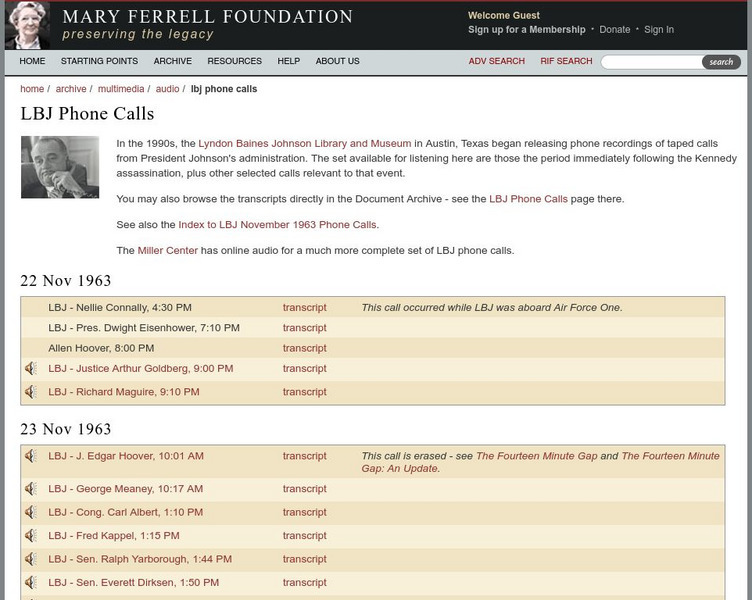 Mary Ferrell Foundation: Lbj Phone Calls Audio