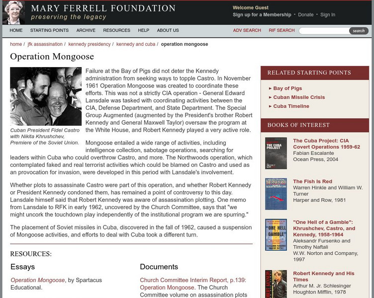 Marry Ferrell Foundation: Operation Mongoose Website