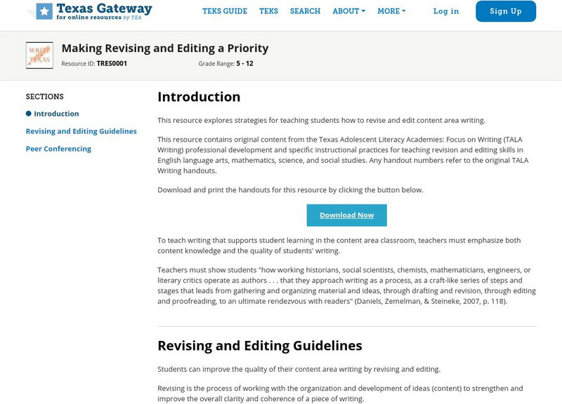 Texas Gateway: Teaching Revising & Editing: Making Revising & Editing a Priority Professional Doc Texas Gateway: Teaching Revising & Editing: Making Revising & Editing a Priority Professional Doc