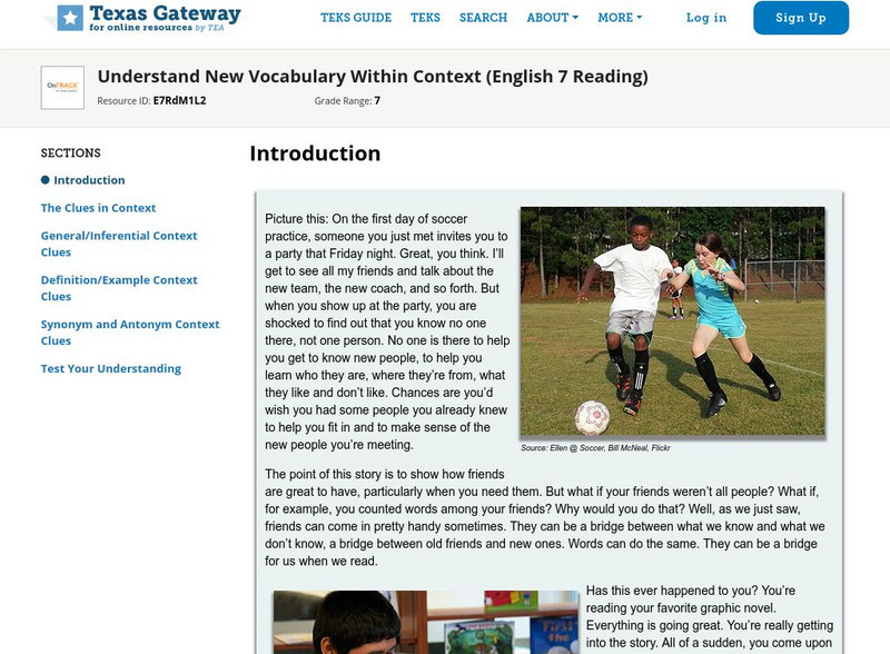 Texas Gateway: Vocabulary: Understand New Vocabulary Within Context Unit Plan Texas Gateway: Vocabulary: Understand New Vocabulary Within Context Unit Plan