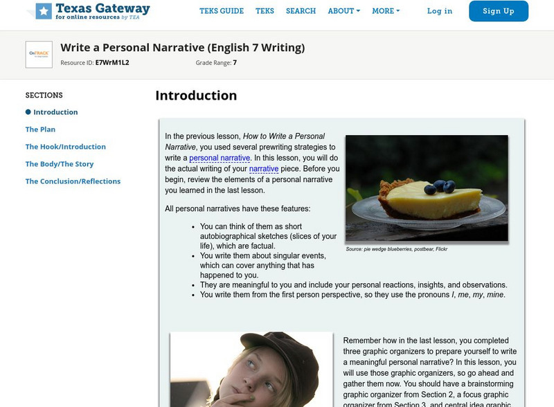 Texas Gateway: Write a Personal Narrative (English 7 Writing) Unit Plan Texas Gateway: Write a Personal Narrative (English 7 Writing) Unit Plan