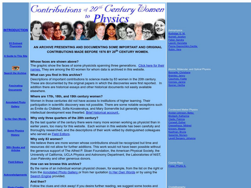 Ucla: Contributions of 20th Century Women to Physics Handout Ucla: Contributions of 20th Century Women to Physics Handout