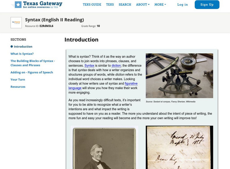 Texas Gateway: Understanding and Analysis of Literary Text: Syntax Unit Plan