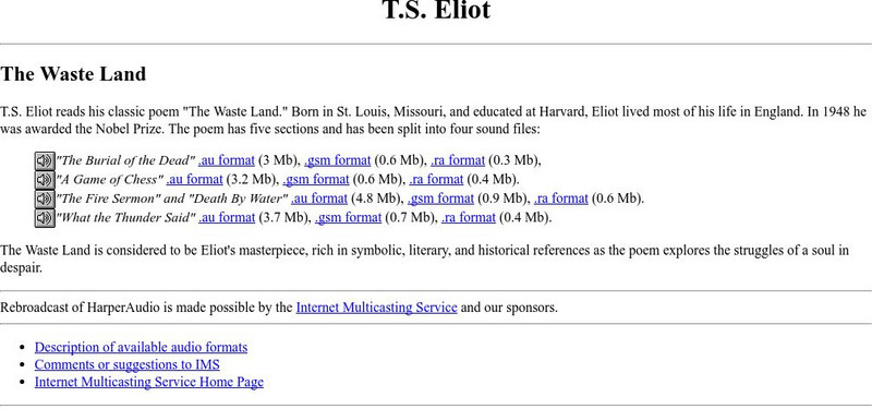 Harper Audio: Eliot's "The Waste Land" Audio Harper Audio: Eliot's "The Waste Land" Audio
