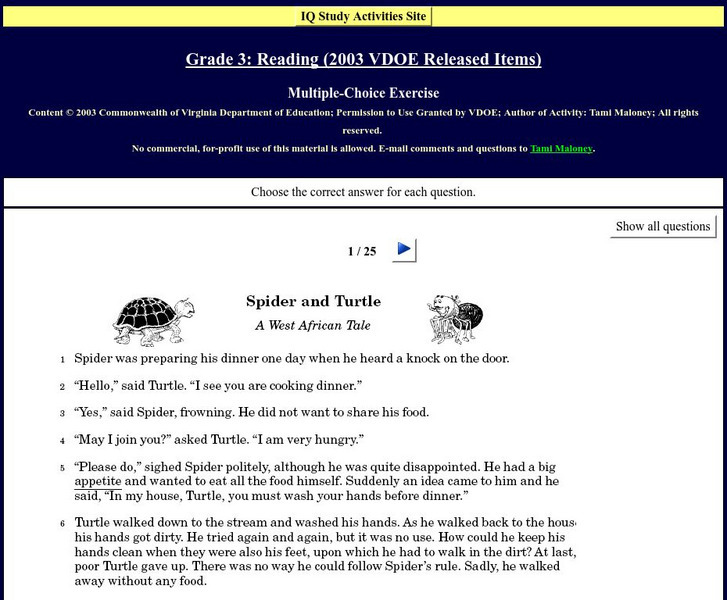 Iq Study Activities: Grade 3 Reading Test: (2003 Vode Released Items) Study Guide Iq Study Activities: Grade 3 Reading Test: (2003 Vode Released Items) Study Guide