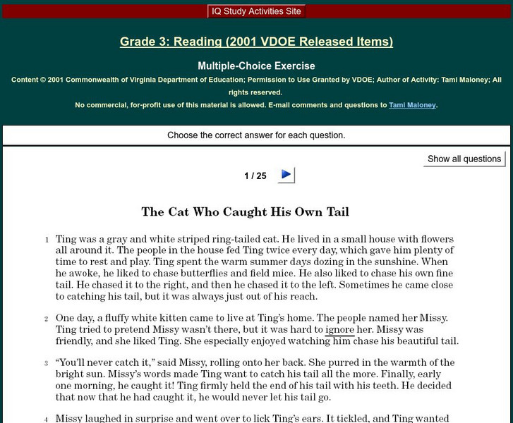 Iq Study Activities: Grade 3 Reading Test: (2001 Vode Released Items) Study Guide Iq Study Activities: Grade 3 Reading Test: (2001 Vode Released Items) Study Guide