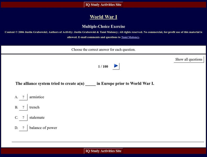 Iq Study Activities: Interactive Quizzes: World War I Unknown Type Iq Study Activities: Interactive Quizzes: World War I Unknown Type