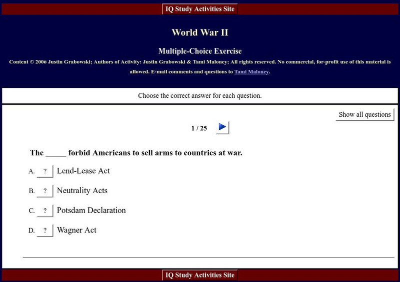 Iq Study Activities: Interactive Quizzes: World War Ii Unknown Type