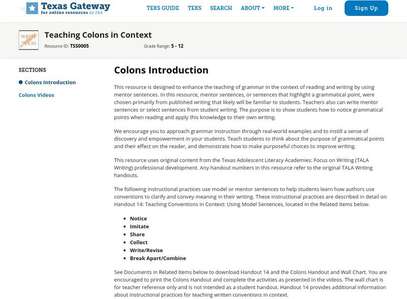 Texas Gateway: Teaching Colons in Context Professional Doc Texas Gateway: Teaching Colons in Context Professional Doc