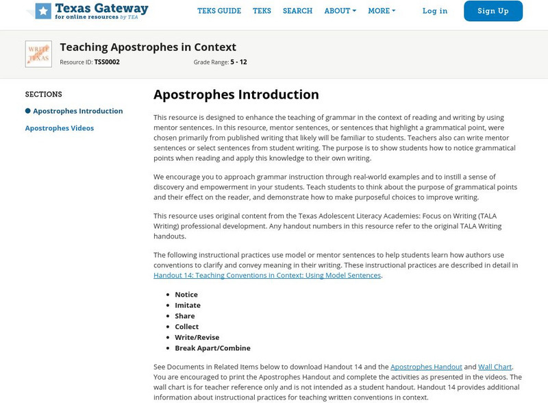 Texas Gateway: Teaching Apostrophes in Context Professional Doc Texas Gateway: Teaching Apostrophes in Context Professional Doc