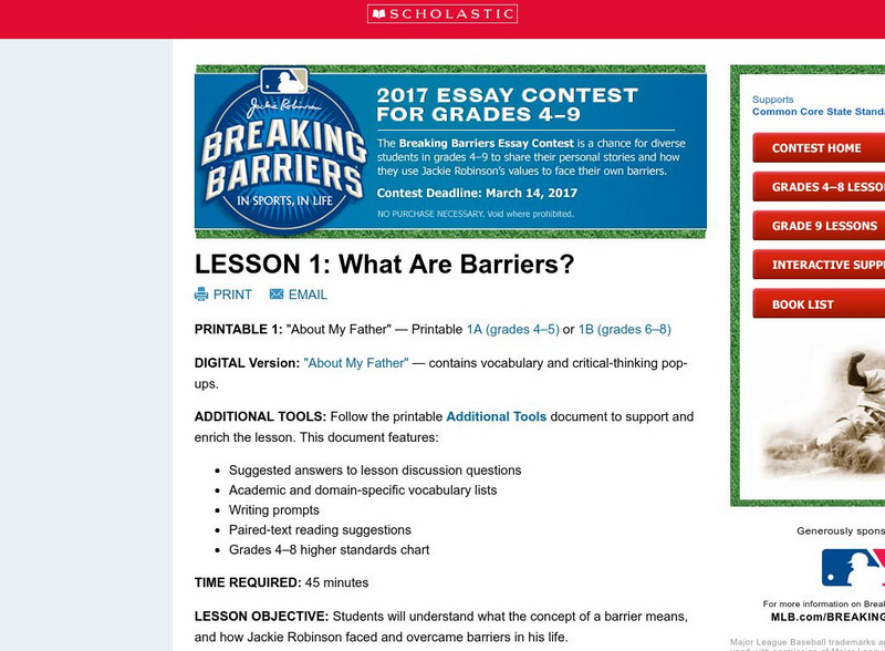 Scholastic: What Are Barriers? Lesson Plan Scholastic: What Are Barriers? Lesson Plan