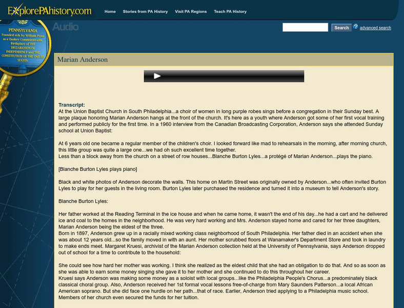Explore Pa History: Marian Anderson Handout Explore Pa History: Marian Anderson Handout
