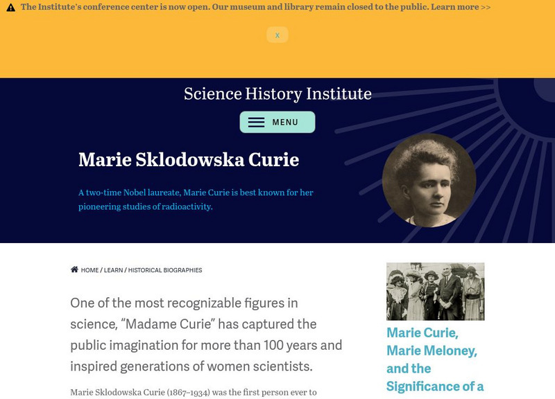 Chemical Heritage Foundation: Marie Sklodowska Curie Handout Chemical Heritage Foundation: Marie Sklodowska Curie Handout