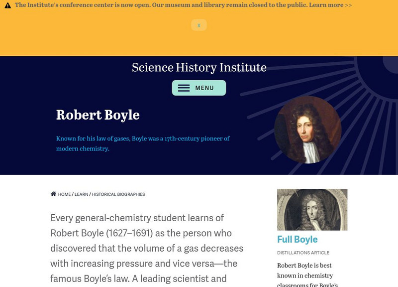 Chemical Heritage Foundation: Robert Boyle Handout Chemical Heritage Foundation: Robert Boyle Handout