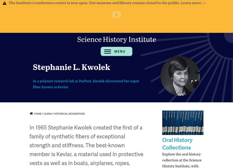 Chemical Heritage Foundation: Stephanie L. Kwolek Handout Chemical Heritage Foundation: Stephanie L. Kwolek Handout