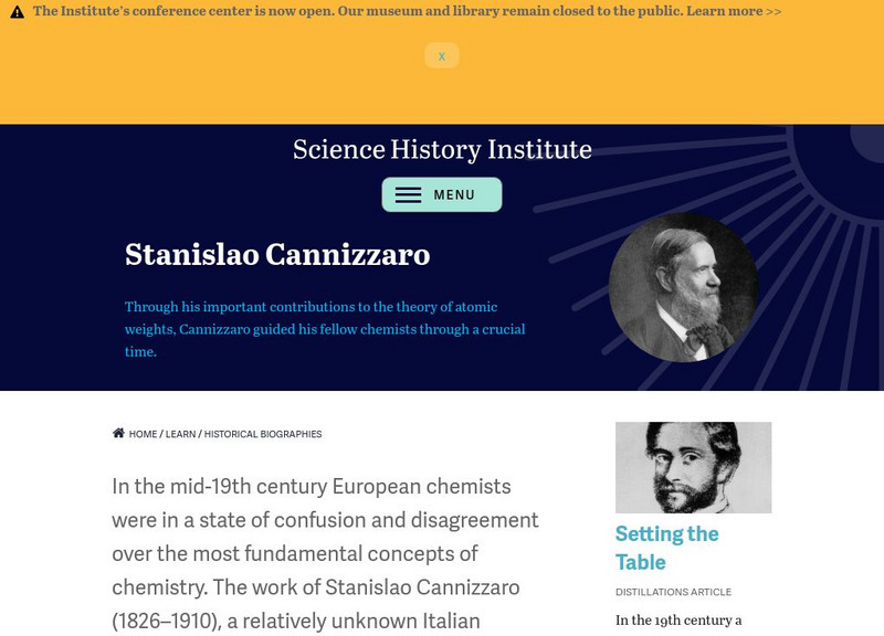 Chemical Heritage Foundation: Stanislao Cannizzaro Handout Chemical Heritage Foundation: Stanislao Cannizzaro Handout