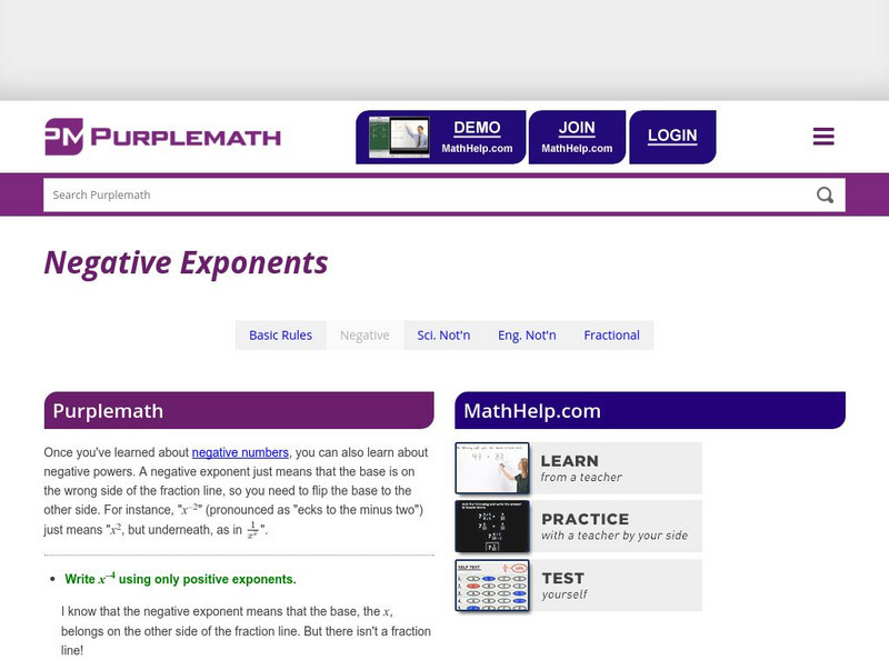 Purplemath: Negative Exponents Interactive Purplemath: Negative Exponents Interactive