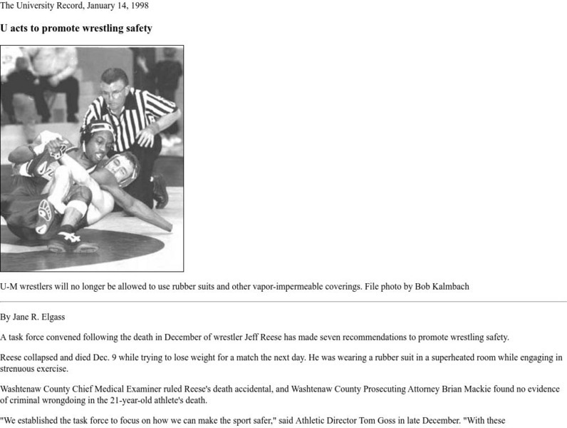 University of Michigan: Wrestling Safety Activity