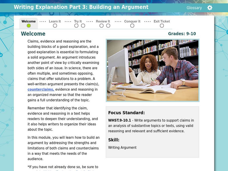 Thinkport: Writing Explanation Part 3: Building an Argument Unit Plan