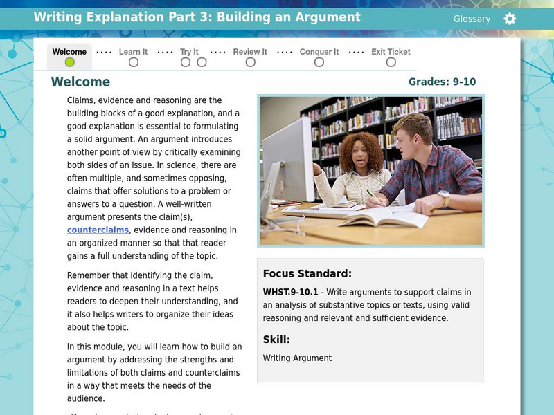 Thinkport: Writing Explanation Part 3: Building an Argument Unit Plan