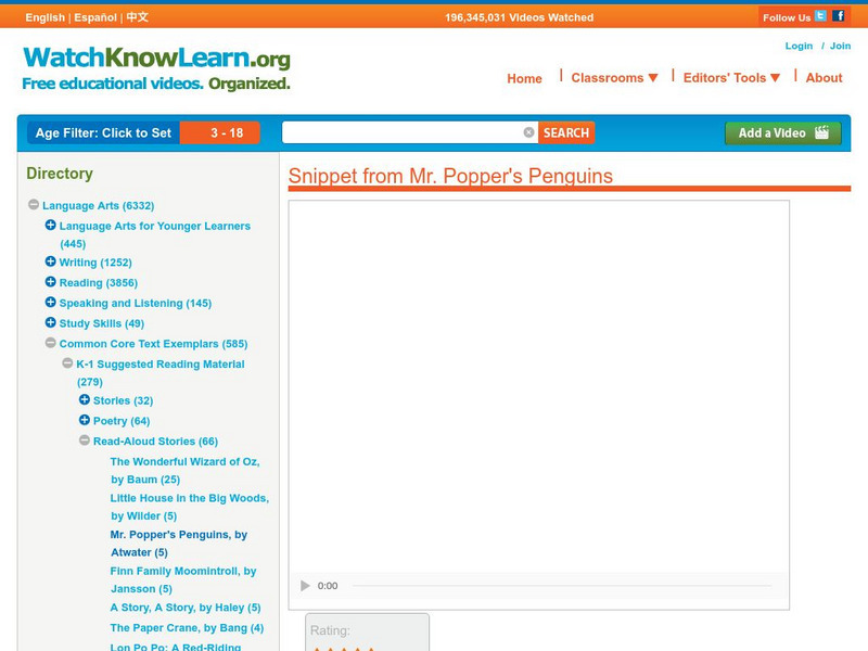 Watch Know Learn: K 1 Ccss Read Aloud Text Exemplars: Mr. Popper's Penguins Instructional Video Watch Know Learn: K 1 Ccss Read Aloud Text Exemplars: Mr. Popper's Penguins Instructional Video