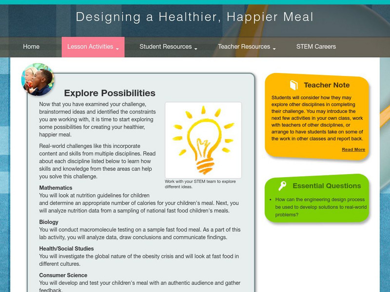 Thinkport: Designing a Healthier, Happier Meal: Explore Possibilities Handout